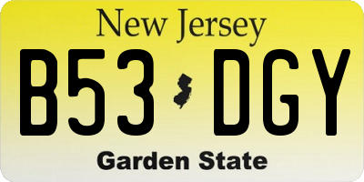 NJ license plate B53DGY