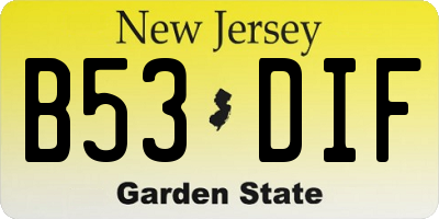 NJ license plate B53DIF