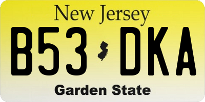 NJ license plate B53DKA