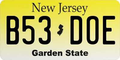 NJ license plate B53DOE