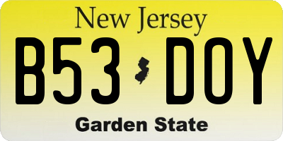 NJ license plate B53DOY