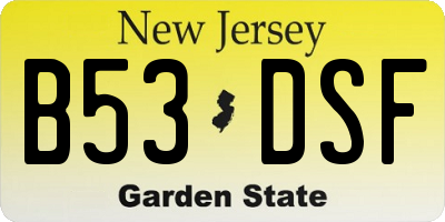 NJ license plate B53DSF