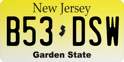 NJ license plate B53DSW