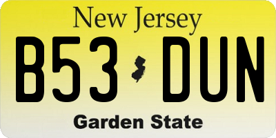 NJ license plate B53DUN
