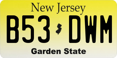 NJ license plate B53DWM