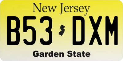 NJ license plate B53DXM