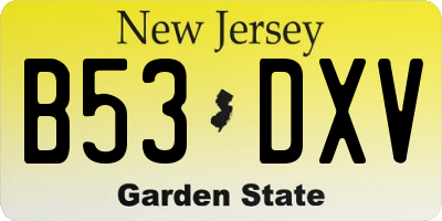 NJ license plate B53DXV