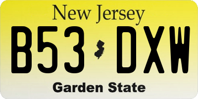 NJ license plate B53DXW