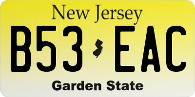 NJ license plate B53EAC
