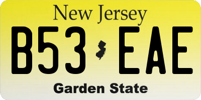 NJ license plate B53EAE