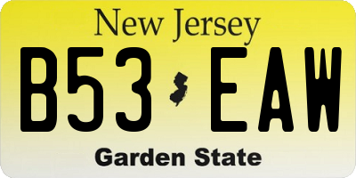 NJ license plate B53EAW
