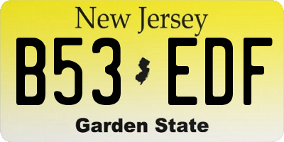 NJ license plate B53EDF
