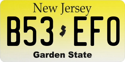 NJ license plate B53EFO
