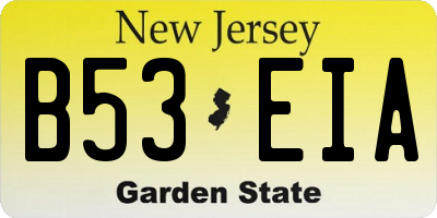 NJ license plate B53EIA