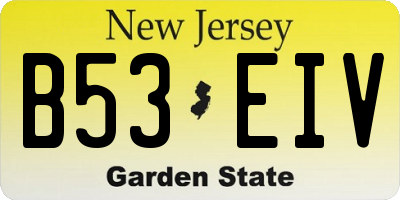 NJ license plate B53EIV