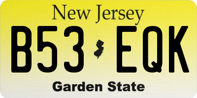 NJ license plate B53EQK