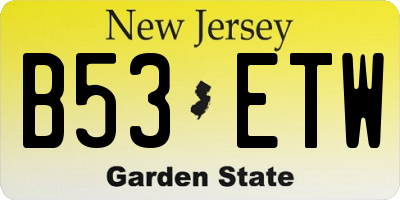NJ license plate B53ETW