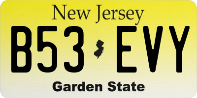 NJ license plate B53EVY