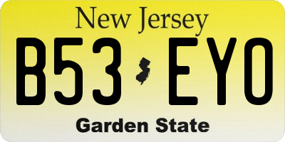 NJ license plate B53EYO
