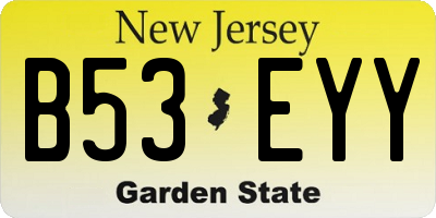 NJ license plate B53EYY