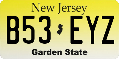 NJ license plate B53EYZ