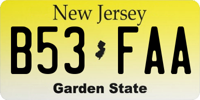 NJ license plate B53FAA