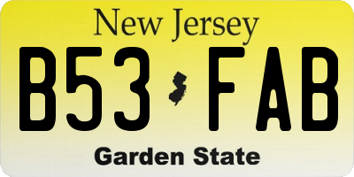 NJ license plate B53FAB