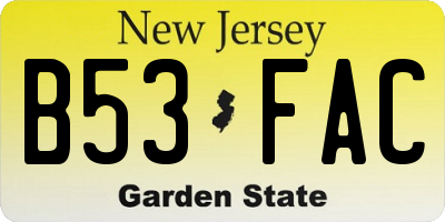 NJ license plate B53FAC