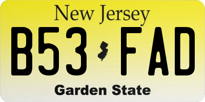NJ license plate B53FAD
