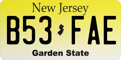 NJ license plate B53FAE