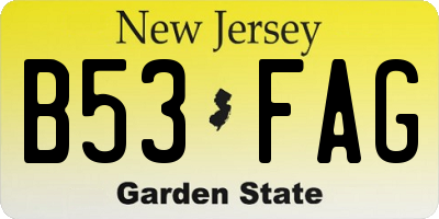 NJ license plate B53FAG