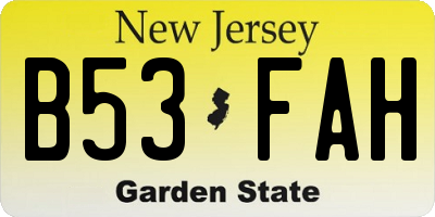 NJ license plate B53FAH