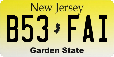 NJ license plate B53FAI