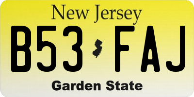 NJ license plate B53FAJ