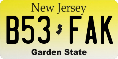 NJ license plate B53FAK