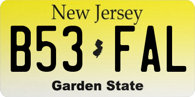 NJ license plate B53FAL