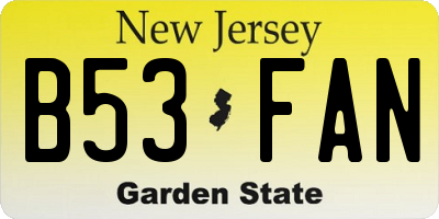 NJ license plate B53FAN