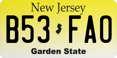 NJ license plate B53FAO