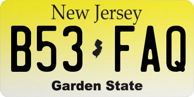 NJ license plate B53FAQ