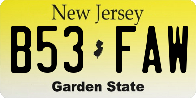 NJ license plate B53FAW