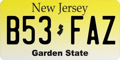 NJ license plate B53FAZ