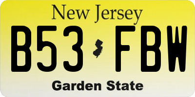 NJ license plate B53FBW