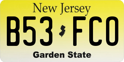 NJ license plate B53FCO