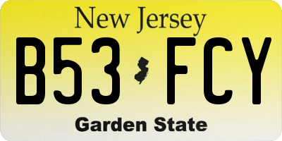 NJ license plate B53FCY