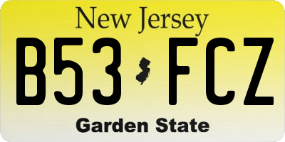 NJ license plate B53FCZ
