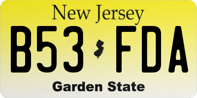 NJ license plate B53FDA