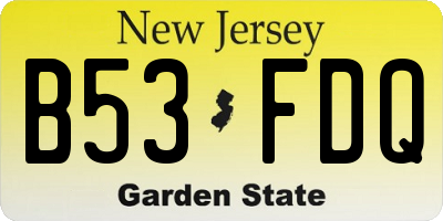 NJ license plate B53FDQ