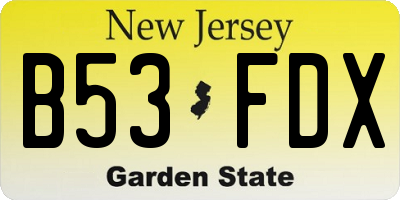 NJ license plate B53FDX