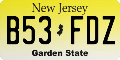 NJ license plate B53FDZ