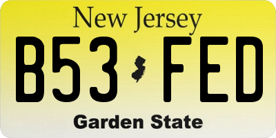 NJ license plate B53FED